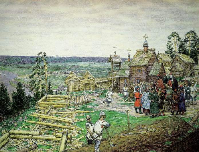 Prince de Souzdal Youri Dolgorouki construit une nouvelle enceinte en 1156. Tableau d'Appolinari Vasnetsov, 1917 Prince de Souzdal Youri Dolgorouki construit une nouvelle enceinte en 1156. Tableau d'Appolinari Vasnetsov, 1917