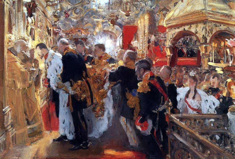 Le sacre de Nicolaï II dans la cathédrale de Dormition du Kremlin, tableau de Valentin Sérov Le sacre de Nicolaï II dans la cathédrale de Dormition du Kremlin, tableau de Valentin Sérov